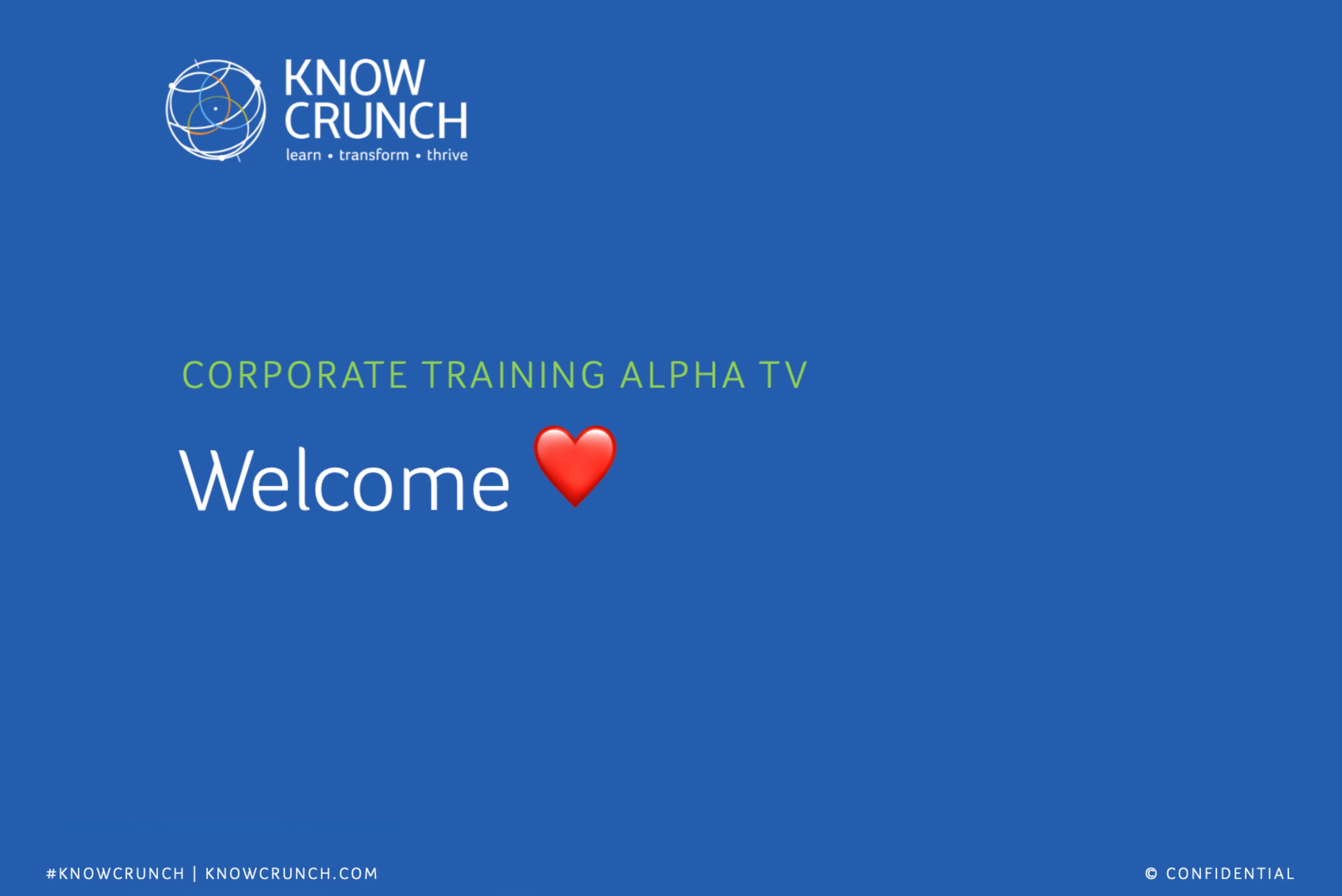 Knowcrunch trained Alpha TV - welcome message.
