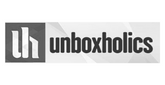 Unboxholics logo greyscale.